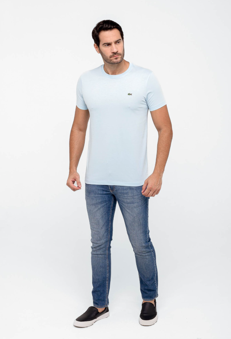 Camiseta Lacoste Básica Regular Fit Pima - Sale Azul Claro