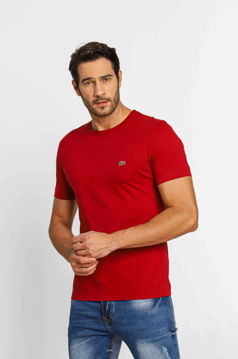 Camiseta Lacoste Básica Regular Fit Pima - Sale Vinho