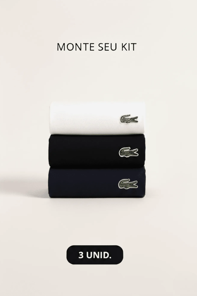 Kit 3 Camisetas Lacoste Básica Regular Fit Pima- Sale Branco/Preto/Marinho
