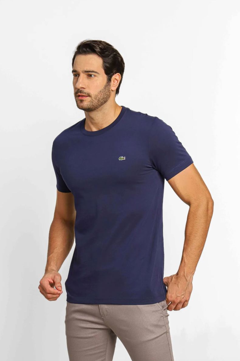 Kit 3 Camisetas Lacoste Básica Regular Fit Pima- Sale Branco/Preto/Marinho