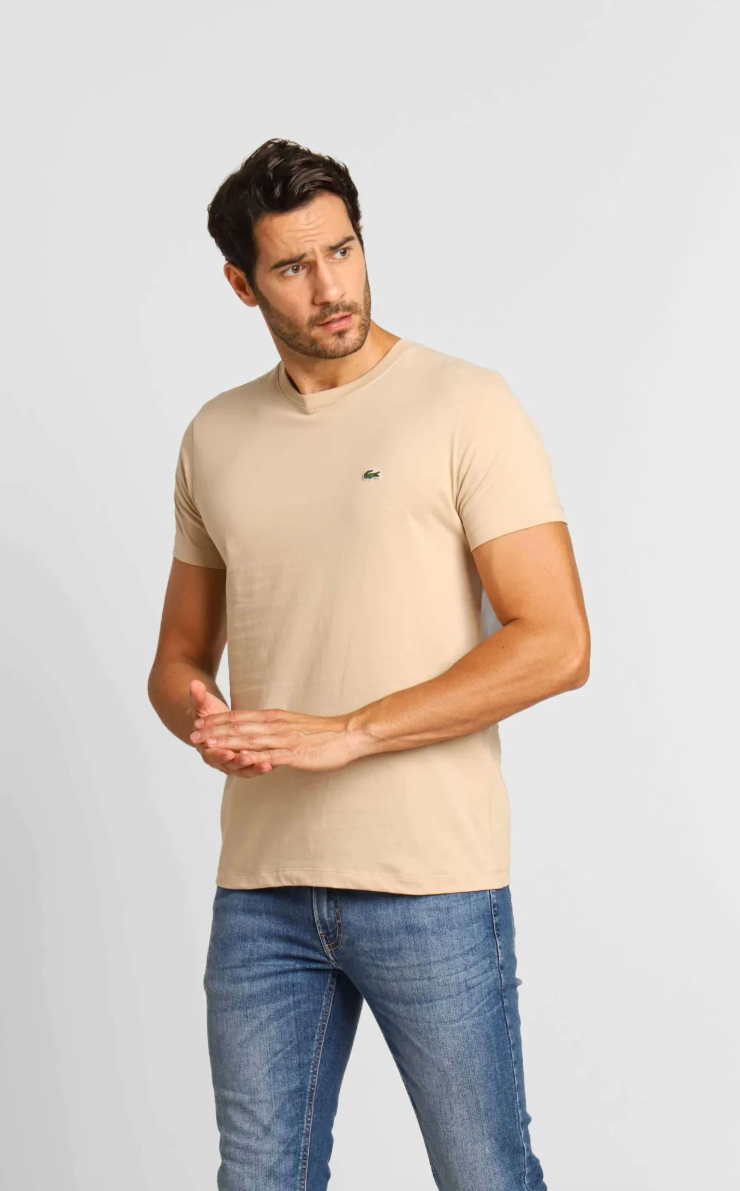 Kit 2 Camisetas Lacoste Básica Regular Fit Pima- Sale Bege/Marinho