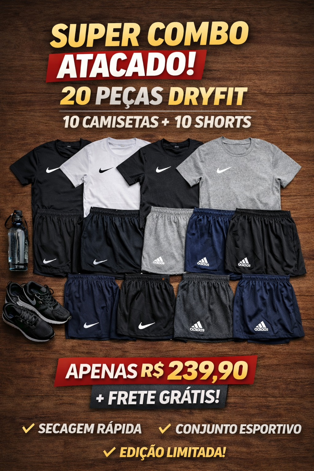 Combo DryFit Atacado – Compre 10 Leve 20 | R$ 239,90 Frete Grátis