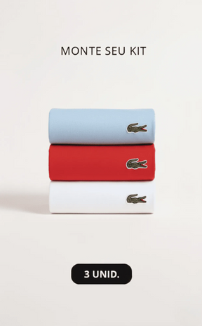 Kit 3 Camisetas Lacoste Básica Regular Fit Pima- Sale Azul Claro/Vermelho/Branco