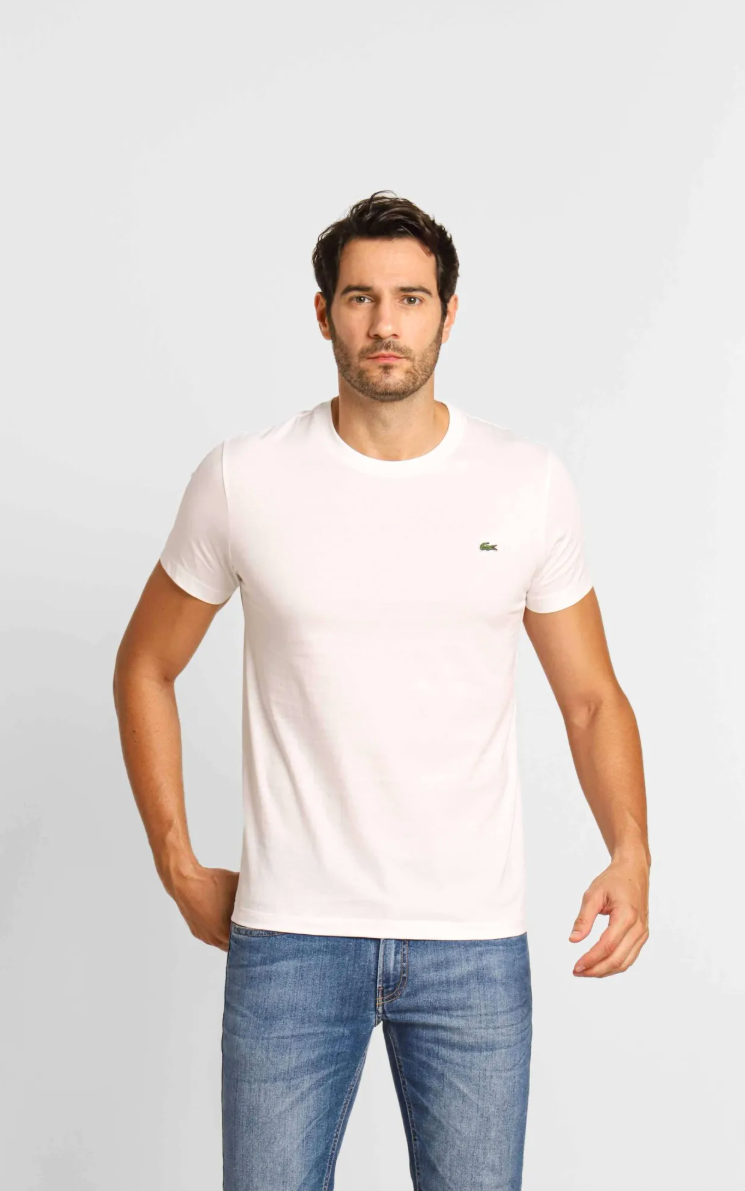 Kit 3 Camisetas Lacoste Básica Regular Fit Pima- Sale Azul Claro/Vermelho/Branco