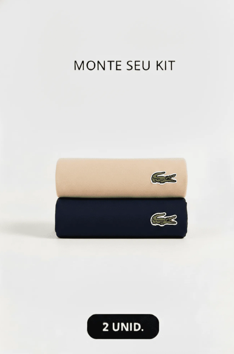Kit 2 Camisetas Lacoste Básica Regular Fit Pima- Sale Bege/Marinho